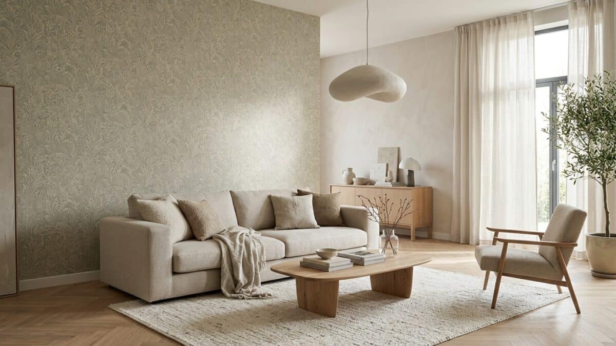 Salón con una pared protagonista integrada en la decoración